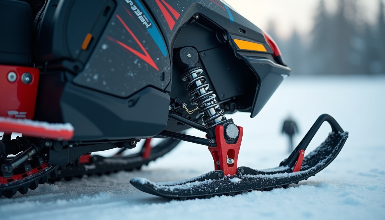 Close-up view of a snowmobile engine with a protective cover partially removed