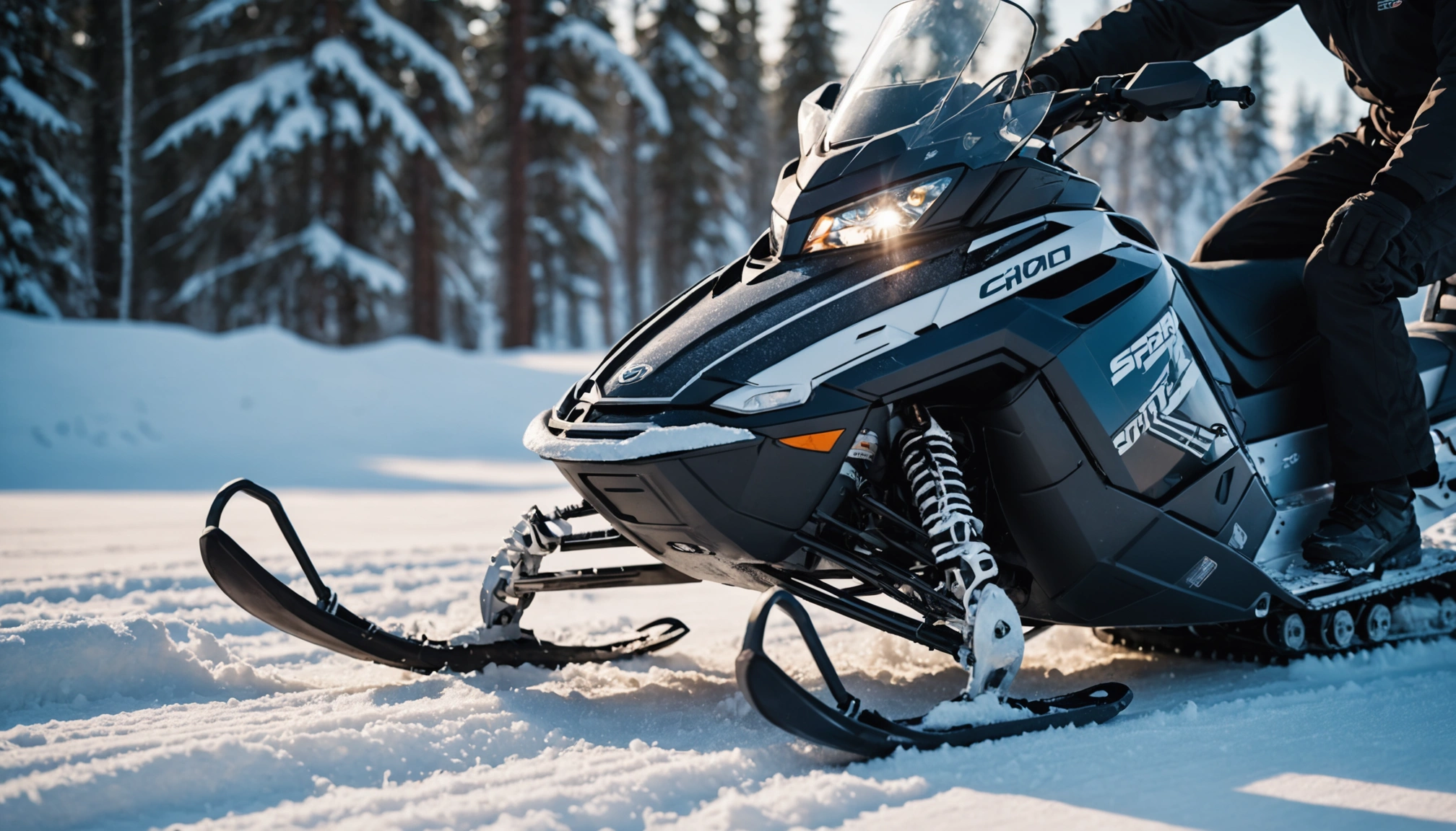 Close-up view of a snowmobile being washed