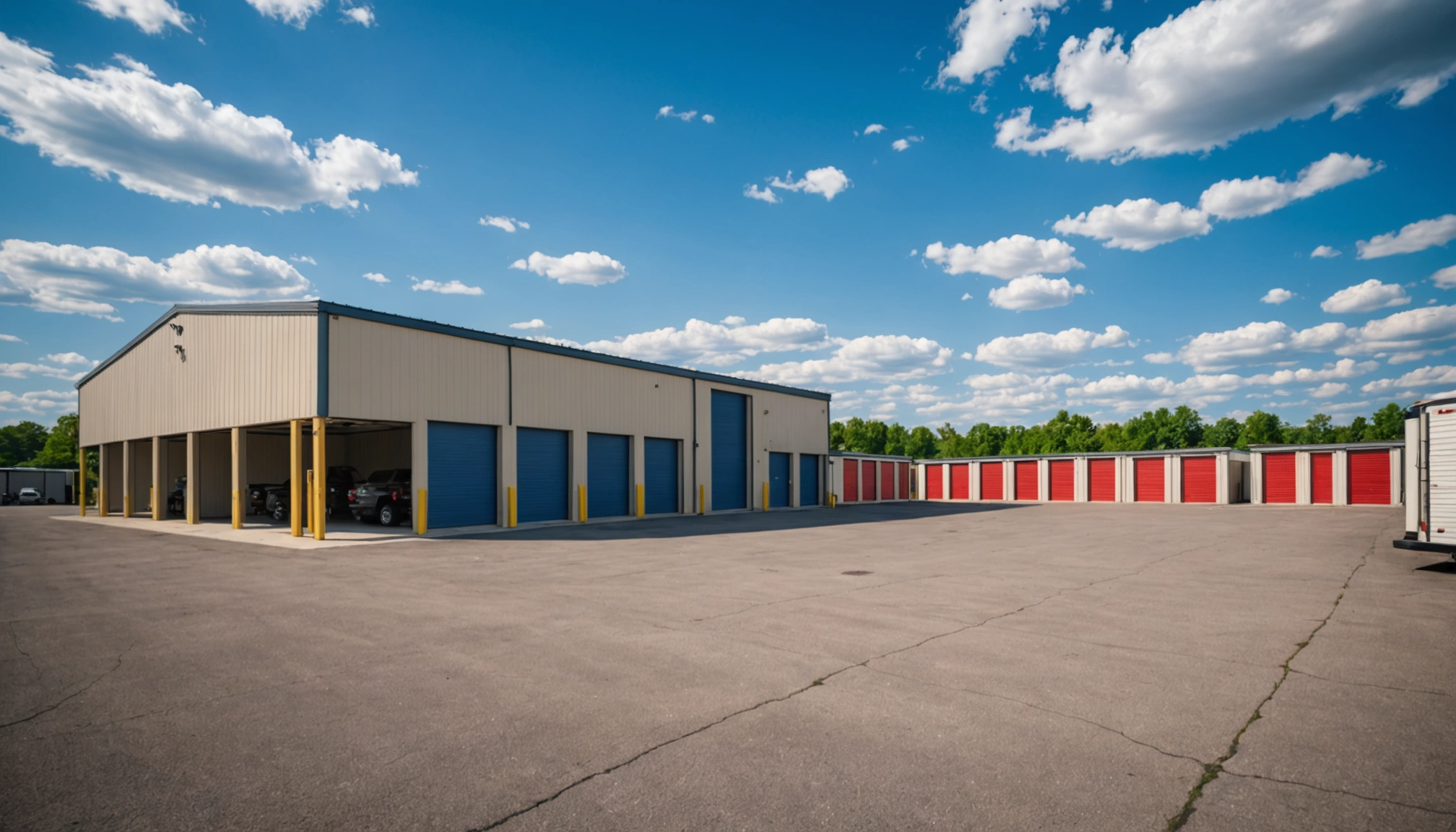 Wide angle view of an outdoor RV storage facility in Pittsburgh