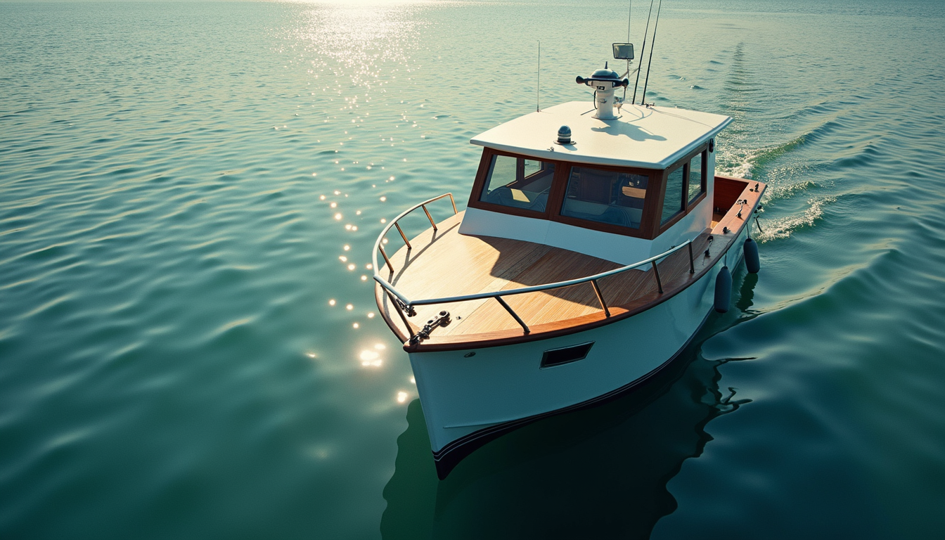 Wide angle view of a well-organized boat preparing for a spring outing
